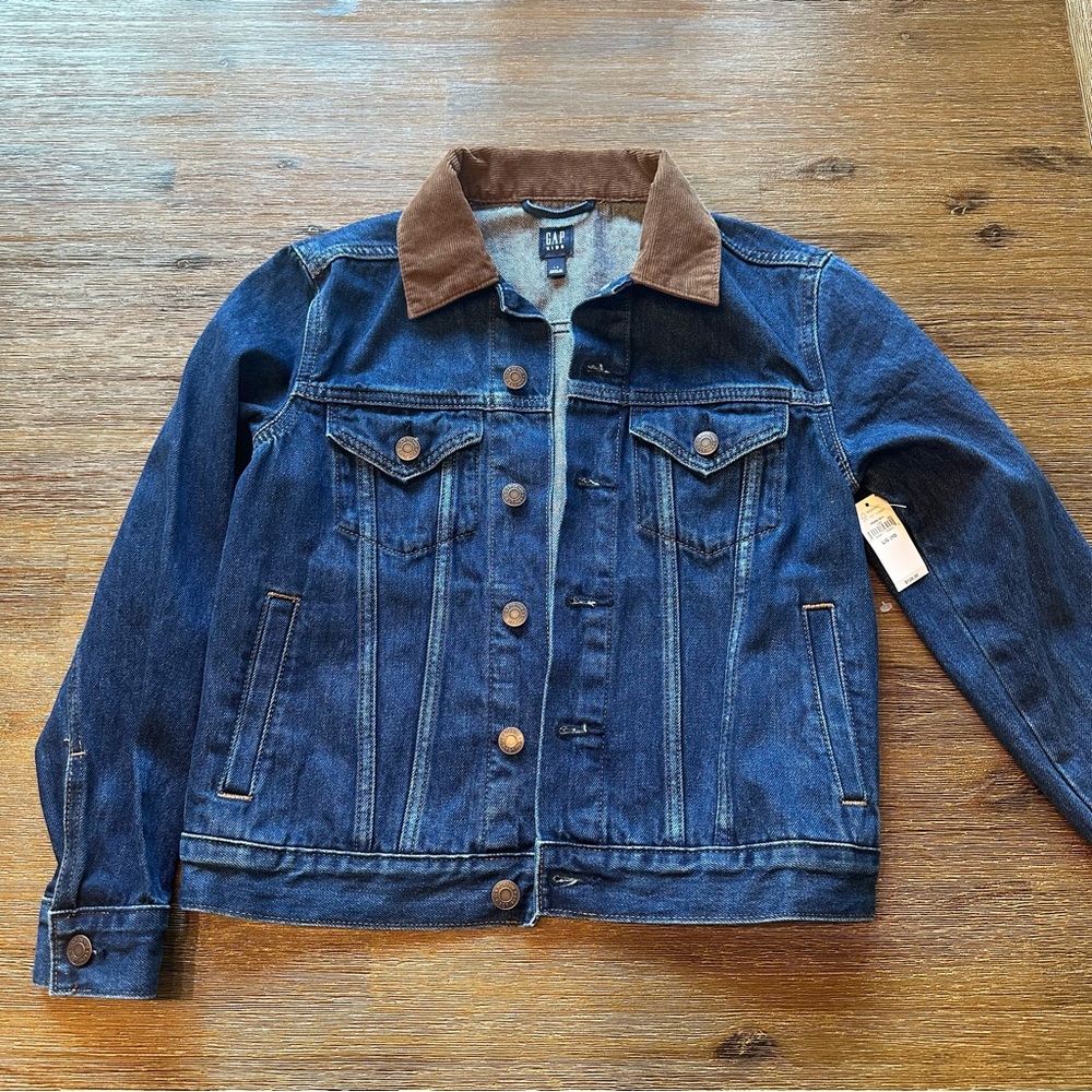 NWT GAP Kids Denim Jacket with Brown Corduroy Collar size L (10)